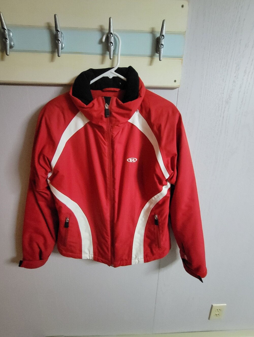 Marker Red and White Ski Jacket with Black Collar